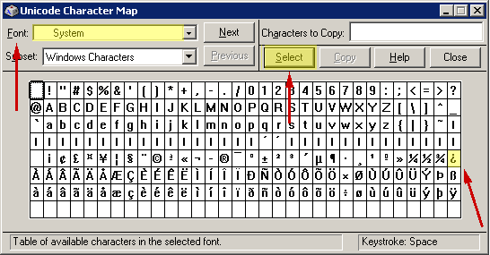N T Character Map Grid